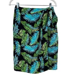 Coldwater Creek Silk Skirt Faux Wrap Sarong Tropical Leaf Black Green 6 Beachy